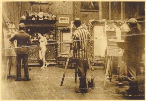 40:2  William Merritt Chase studio, Tenth Street, New York City, ca. 1891.  Christy at left.