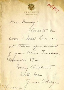 5:100  Grace Coolidge to Nancy Palmer Christy, ALS, Oct. 1927.
