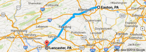 Distance from Easton to Lancaster. (Google Maps, 2014)