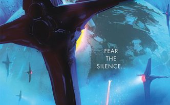 A t-shaped starship attacks a planet.