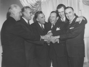 Robert Meyner accompanied by Lyndon B. Johnson and other National Political Figures