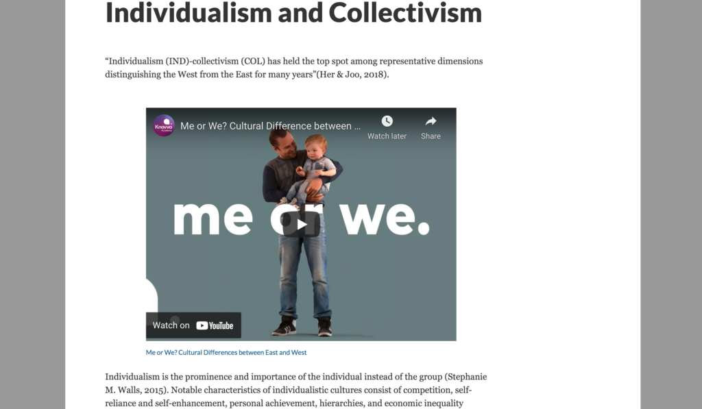 Screenshot of Katie O'Connor's : Individualism and Collectivism: An American and Indonesian Comparison and Analysis on Federal Government Responses to the COVID-19 Pandemic website.