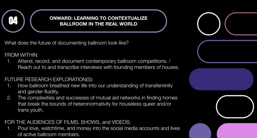 Screenshot from July 9, 2021 presentation of Mariatou Coulibaly's welcome to our house: an exploration of queer world-making in New York City’s underground ballroom culture.