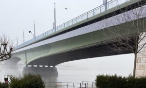 Solar panels lining the Kennedy Bridge across the Rhine