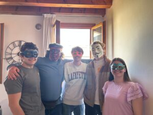 Zach, Andy, Andrew, Ben, and I wearing our masks