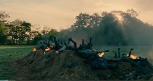Burning cows on the side of the road.