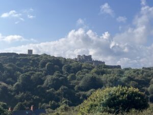 Dover Castle on wooded ridge