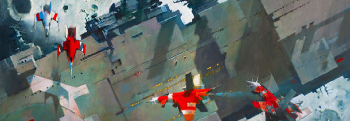 Cover art for Ancillary Justice featuring stylized starfighters flying over a space ship.