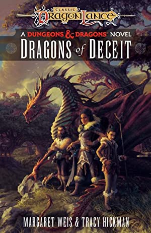 Cover art for Dragons Deceit, featuring a dragon, and several adventurers
