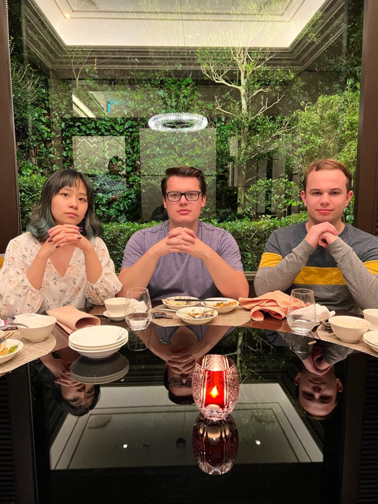 Shirley, Josh, and Ben at the team dinner